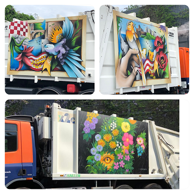vuilniswagen met kunst